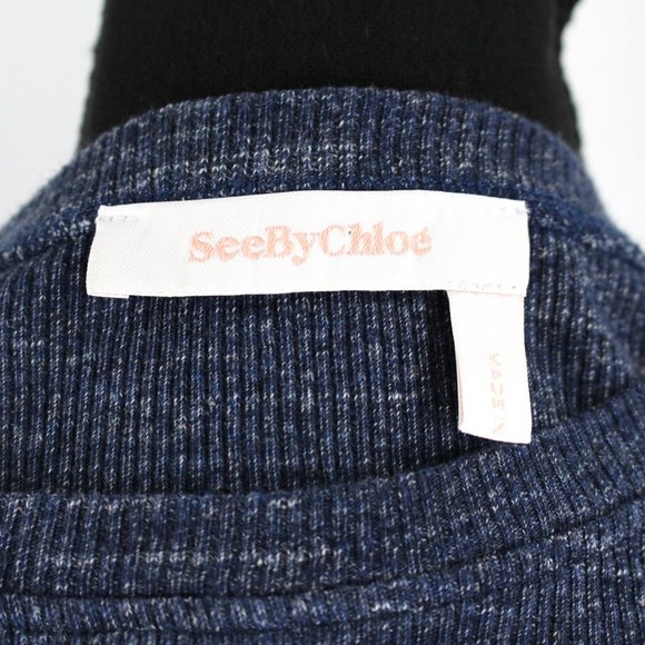 See by Chloé Eyelet Balloon Sleeve Ribbed Blue Sweater Knit Indigo Blue Cotton S - Picture 7 of 9